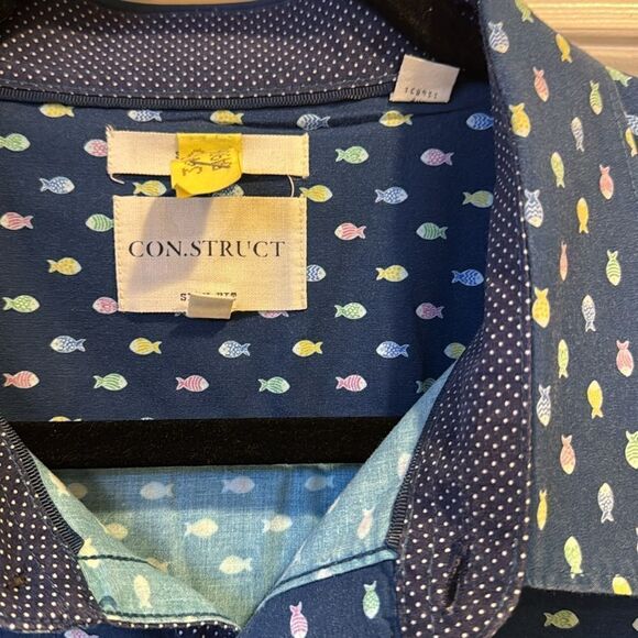 Construct Men’s Slim Fit Tiny Fish Print Button Up Shirt Size XXL Big&Tall - Picture 6 of 9